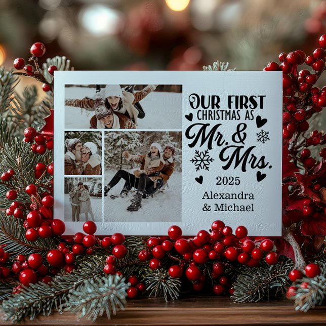 4 Photo Snowflakes Christmas Mr and Mrs  Holiday Card (Creator Uploaded)