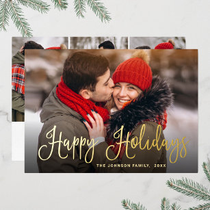 4 PHOTO Sparkle Modern Christmas Greeting Gold Foil Holiday Card