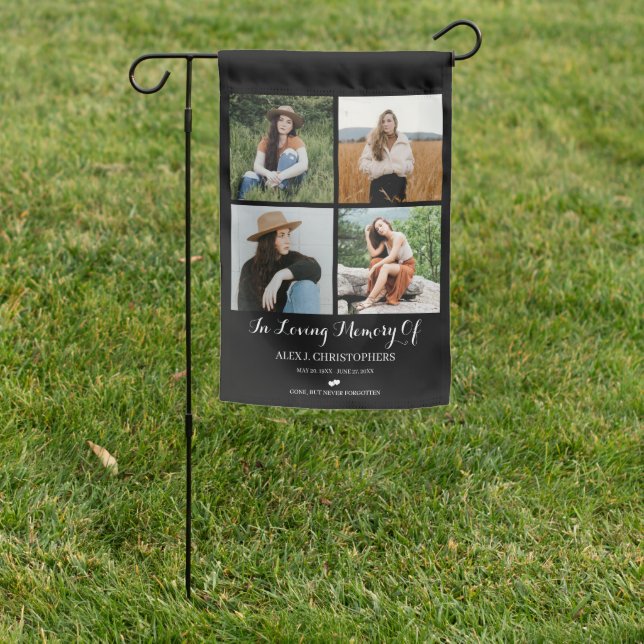 4 Photo Sympathy Funeral Memorial Garden Flag (In SItu)