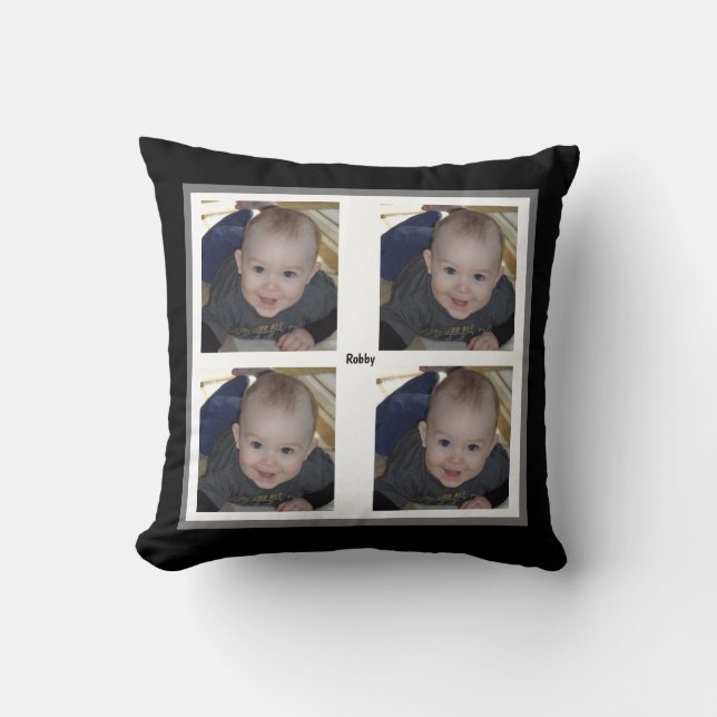 4 Photo Template Baby Boy Kids Black Gift Throw Pillow (Front)