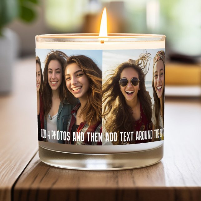 4 Photo Template Modern Minimal Text Over Photo Scented Candle (Add 4 Photos to this personalized candle)