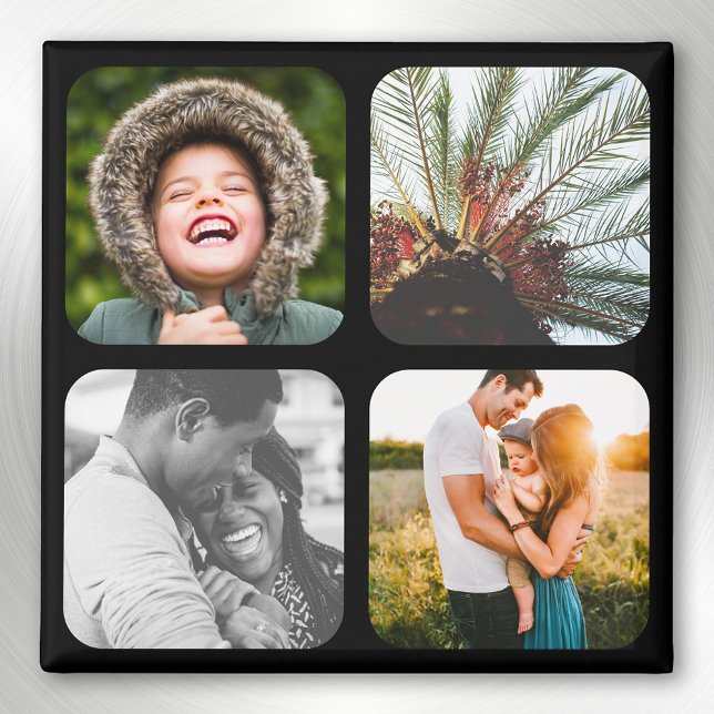 4 Photo Template Square Grid Rounded Frame Fridge Magnet (Creator Uploaded)