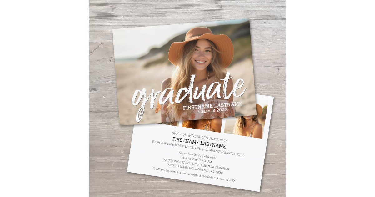 Grad Party Invite Script 4 Photo Trendy Grad Script Graduation Party Invitation | Zazzle