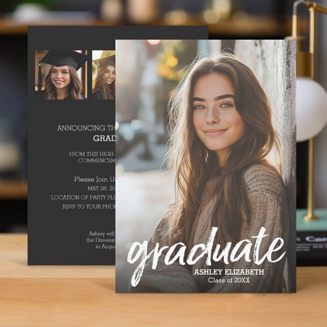 4 Photo Trendy Graduation Party - vertical Invitation (Classic Graduation Announcement and Party Invitation with Photos)