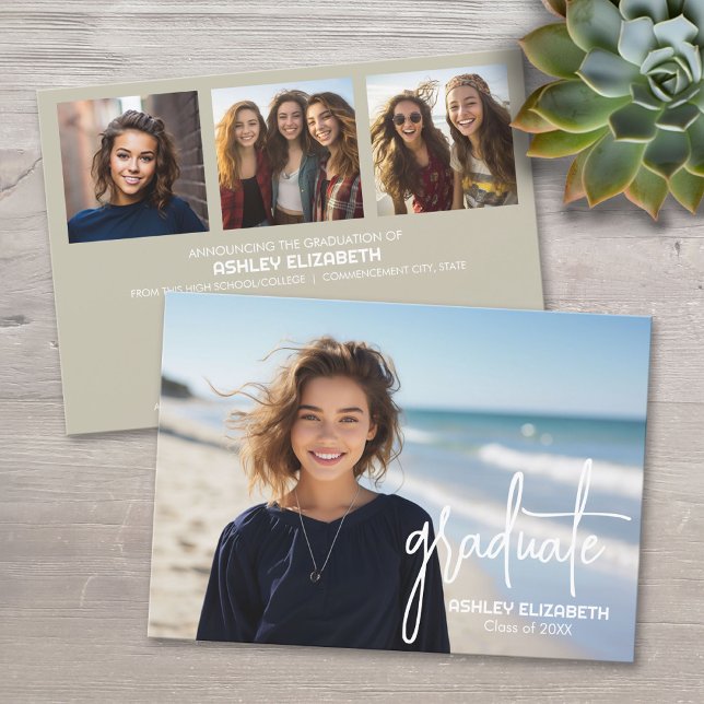 4 Photo Trendy Modern Graduation Invitation (Custom Graduation Announcement)