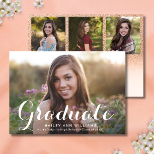 4 Photo Trendy Peach Chic Graduation Party Invitation