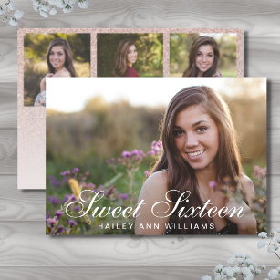 4 Photo Trendy Pink Chic Sweet 16 Party Invitation