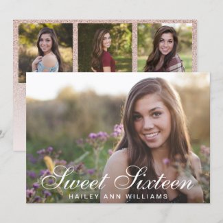4 Photo Trendy Pink Chic Sweet 16 Party Invitation