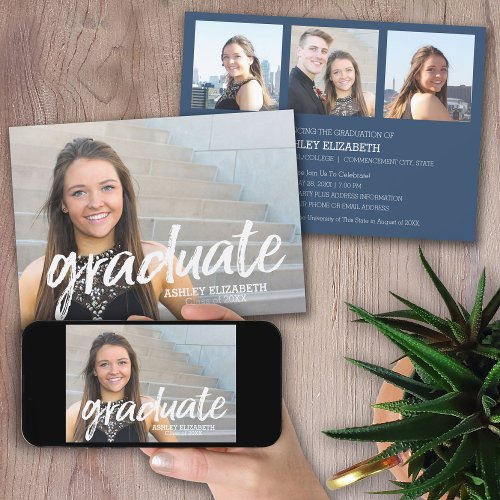 4 Photo Trendy Script Graduation Party Invitation