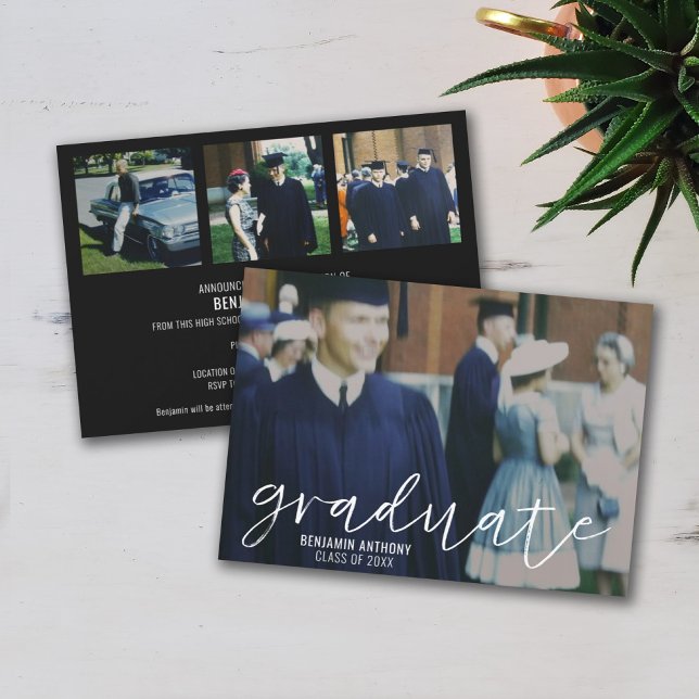 4 Photo Trendy Script Modern Graduation Invitation (Creator Uploaded)