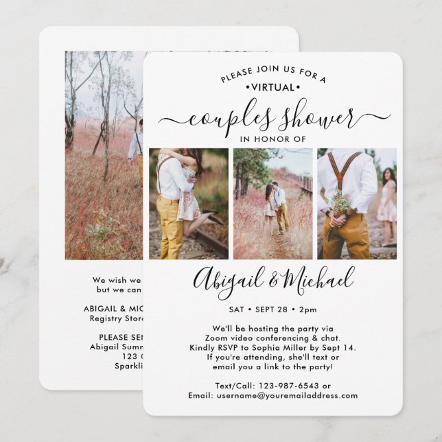 4 Photo Virtual Couples Bridal Shower by Mail Invitation (Front/Back)