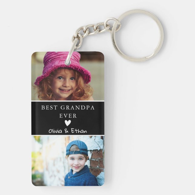 4 Photo We Love You Best Grandpa Ever Black   Keychain (Back)