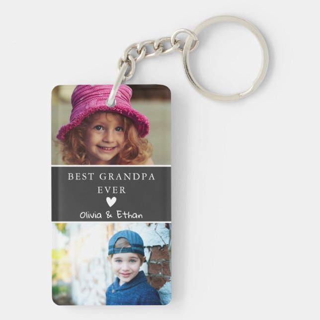4 Photo We Love You Best Grandpa Ever Gray Keychain (Back)