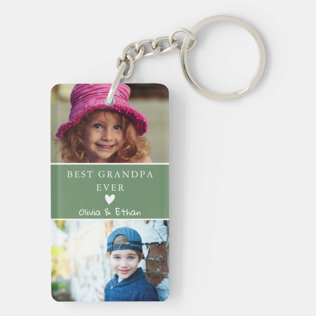 4 Photo We Love You Best Grandpa Ever Green Keychain (Back)