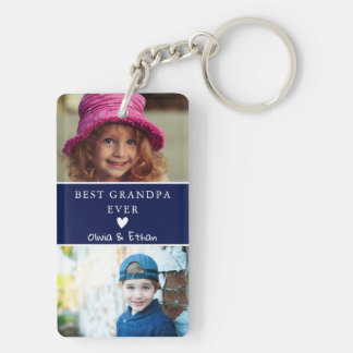 4 Photo We Love You Best Grandpa Ever Navy Blue Keychain