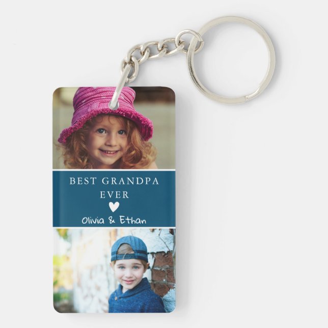 4 Photo We Love You Best Grandpa Ever Ocean Blue Keychain (Back)