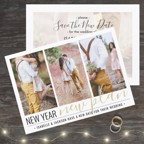 4 Photo Wedding Change of Plans New Years Holiday Save The Date