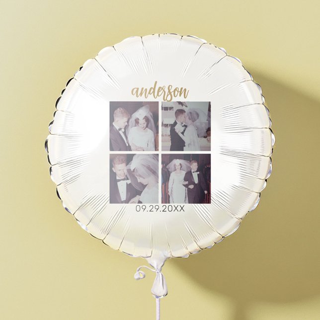 4 Photo Wedding Collage Handwritten Last Name Balloon (Custom Wedding Anniversary Balloon)