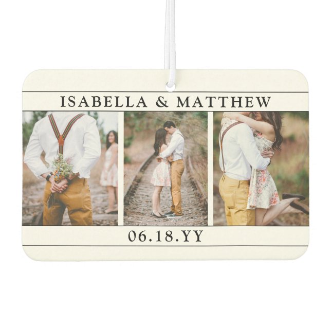 4 Photo Wedding Collage Modern Black & White Heart Air Freshener (Front)