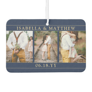 4 Photo Wedding Collage Navy Blue & Gold Heart Air Freshener