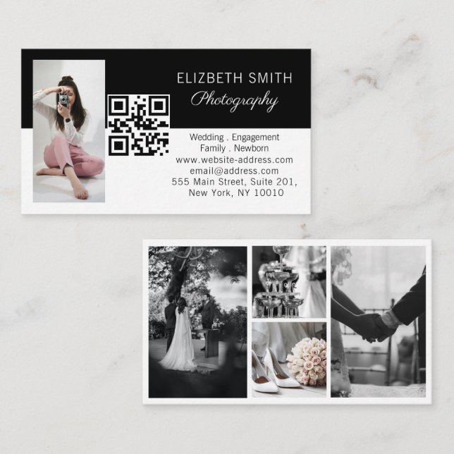 4 Photo Wedding Collage Photographer QR Code  Business Card (Front/Back)