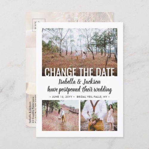 4 Photo Wedding Postponement  Save the New Date Announcement Postcard