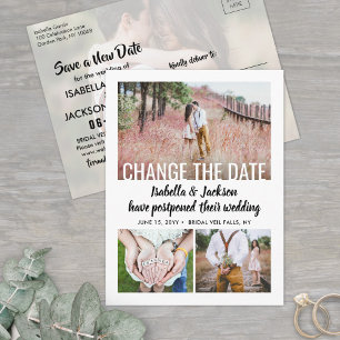 4 Photo Wedding Postponement   Save the New Date Announcement Postcard