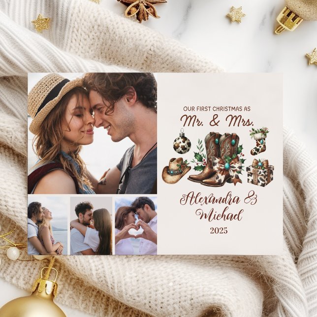 4 Photo Western First Christmas As Mrs and Mr Holiday Card (Creator Uploaded)