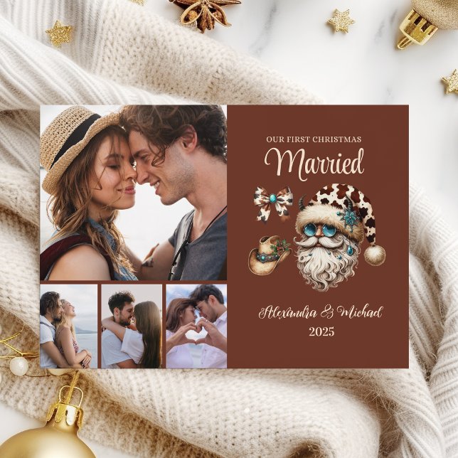 4 Photo Western First Christmas Married Holiday Card (Creator Uploaded)