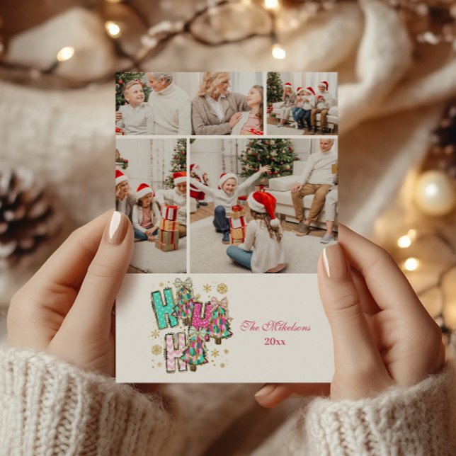 4 Photo Whimsical Ho Ho Ho Christmas Family  Holiday Card (Creator Uploaded)