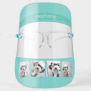 4 Photo with Custom Name - Modern Teal Face Shield
