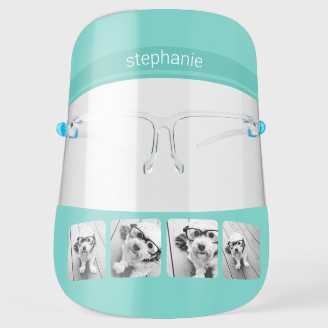 4 Photo with Custom Name - Modern Teal Face Shield (Front)