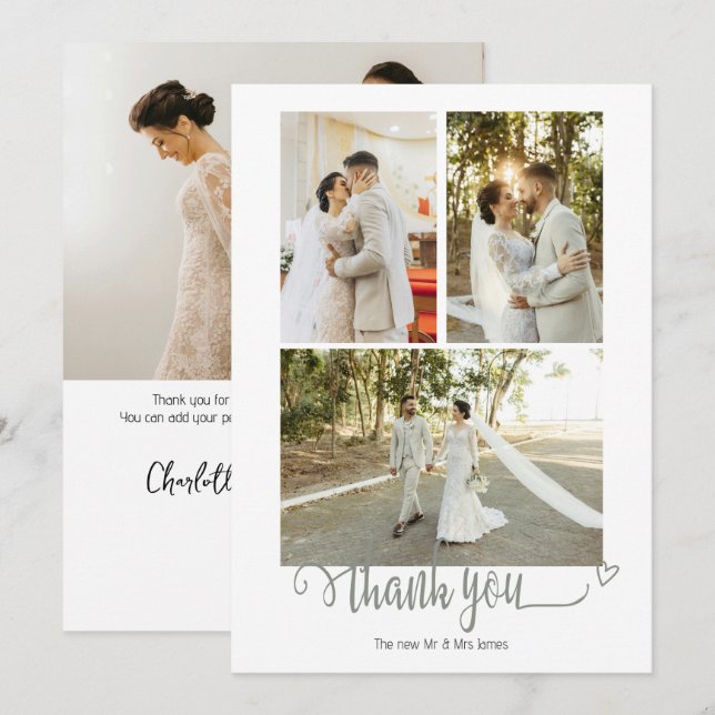 4 Photographs Personalized Wedding Thank You Card (Front/Back)