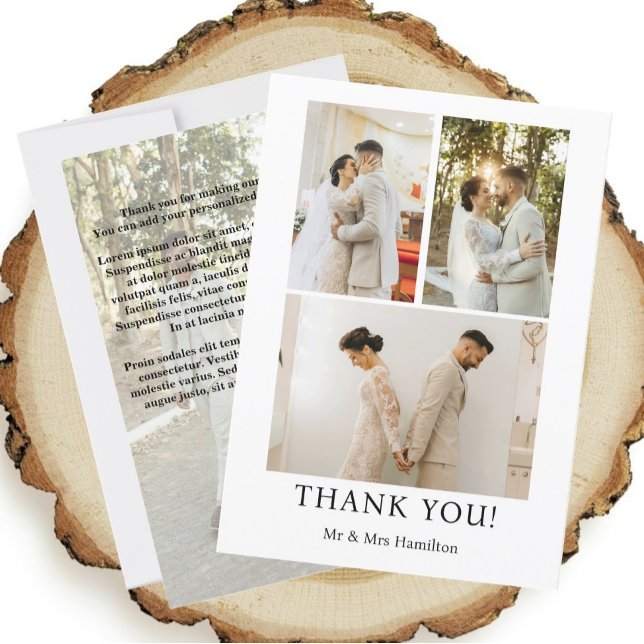 4 Photographs Personalized Wedding With Message  Thank You Card (Photograph Personalized Wedding With Message Thank You Card from Ricaso. Add four photos & message)