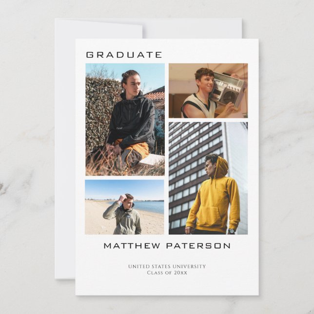 4 Photogrid Collage | Simple Minimalist Graduation Invitation (Front)