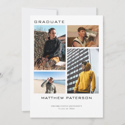 4 Photogrid Collage  Simple Minimalist Graduation Invitation
