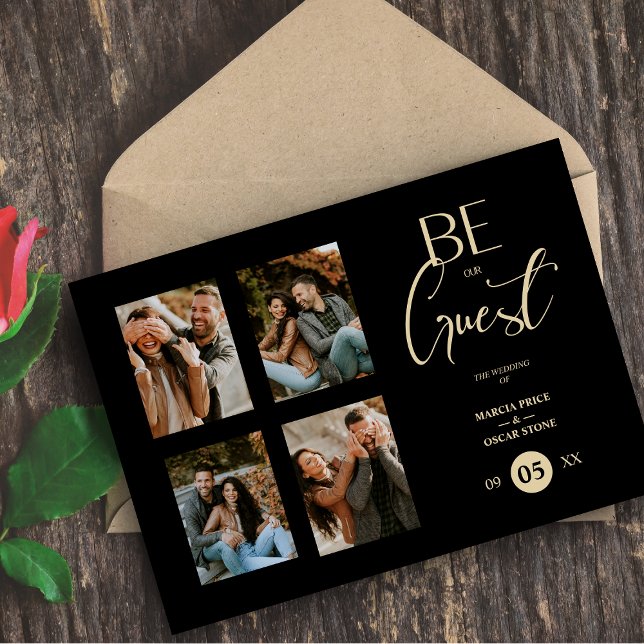 4 Photos Be our Guest Black Wedding Fancy Invitation (Creator Uploaded)