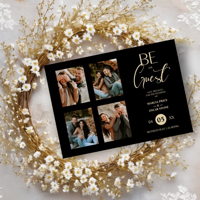 4 Photos Be our Guest Black Wedding Fancy Save The Date (4 Photos Be our Guest Black Wedding Fancy Save the Dates Cards with Envelope. )