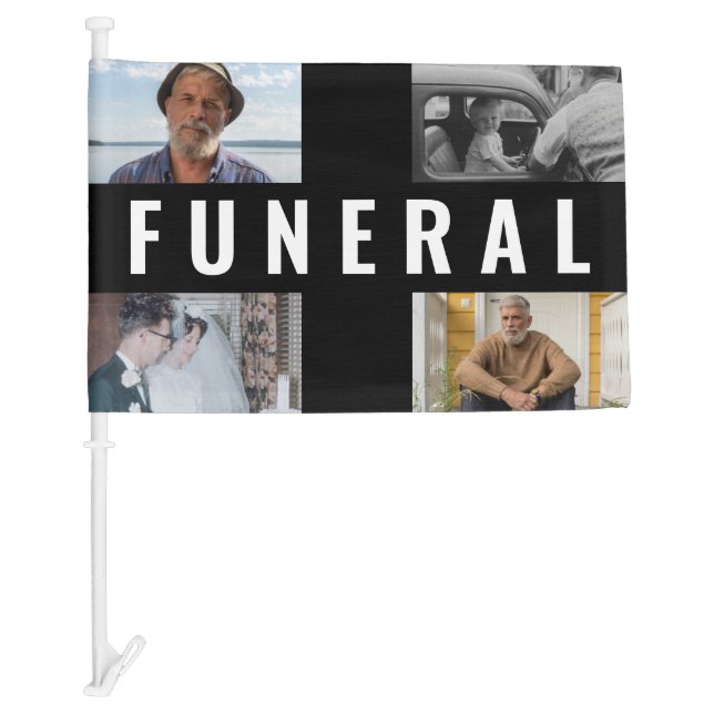 4 Photos Black Cross Funeral Procession Car Flag (Front)