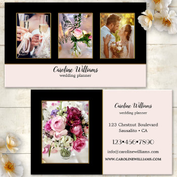 4 Photos Black Gold Wedding Planner Business Card by sunnysites at Zazzle