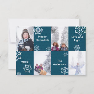 4 Photos Blue Dots Background - 3x5 Hanukkah Card