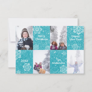 4 Photos Blue Glitter Background-3x5Christmas Card