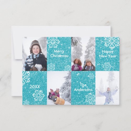 4 Photos Blue Glitter Background_3x5Christmas Card