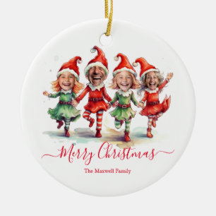 4 Photos Christmas elves Ceramic Ornament