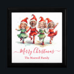 4 Photos Christmas elves Gift Box<br><div class="desc">Cute dancing Christmas elves holiday card with 4 photos. Personalize with photos and family name.</div>