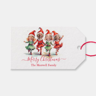 4 Photos Christmas elves Gift Tags