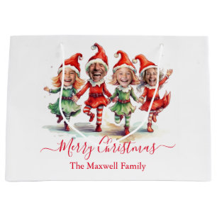 4 Photos Christmas elves Large Gift Bag
