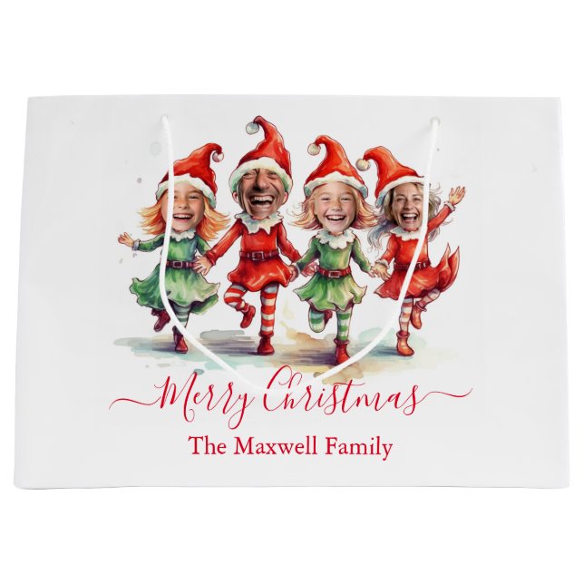 4 Photos Christmas elves Large Gift Bag (Front)