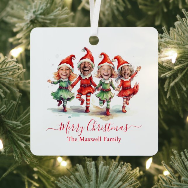 4 Photos Christmas elves  Metal Ornament (Insitu)