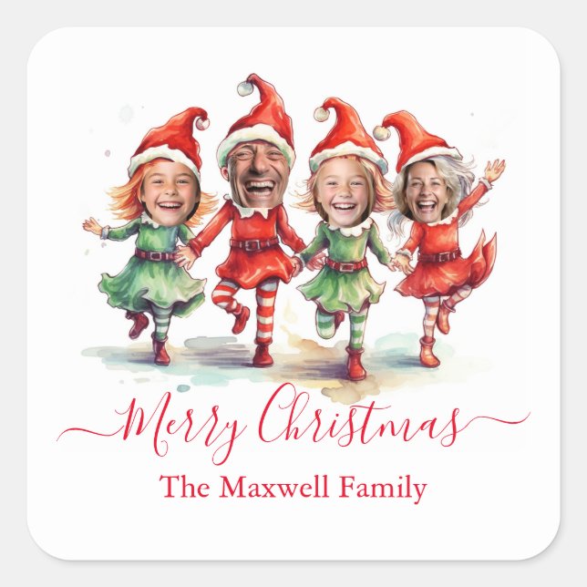 4 Photos Christmas elves  Square Sticker (Front)